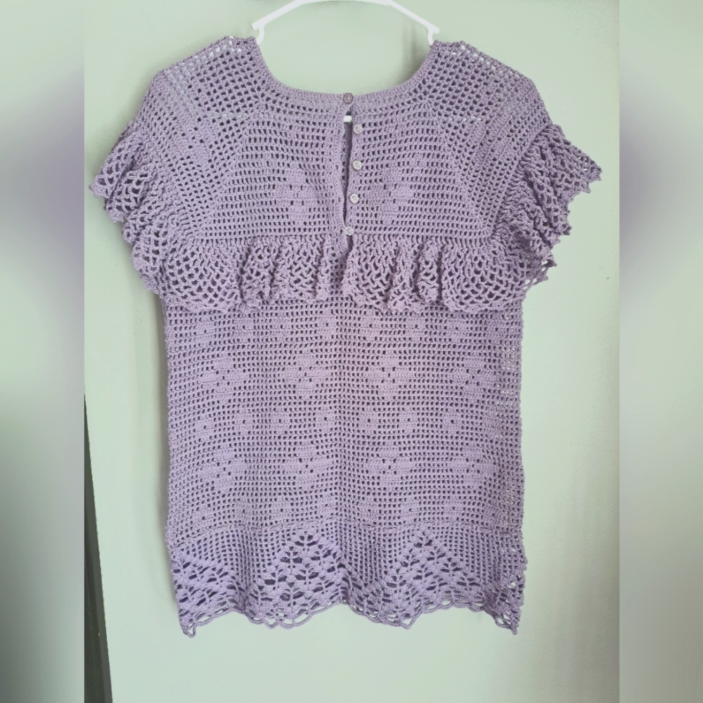Crochet Purple Ruffled Boho Top - Picture 6 of 7